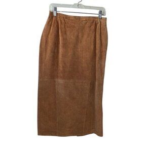 Brandon Thomas Womens Camel Leather Midi Skirt Size 12